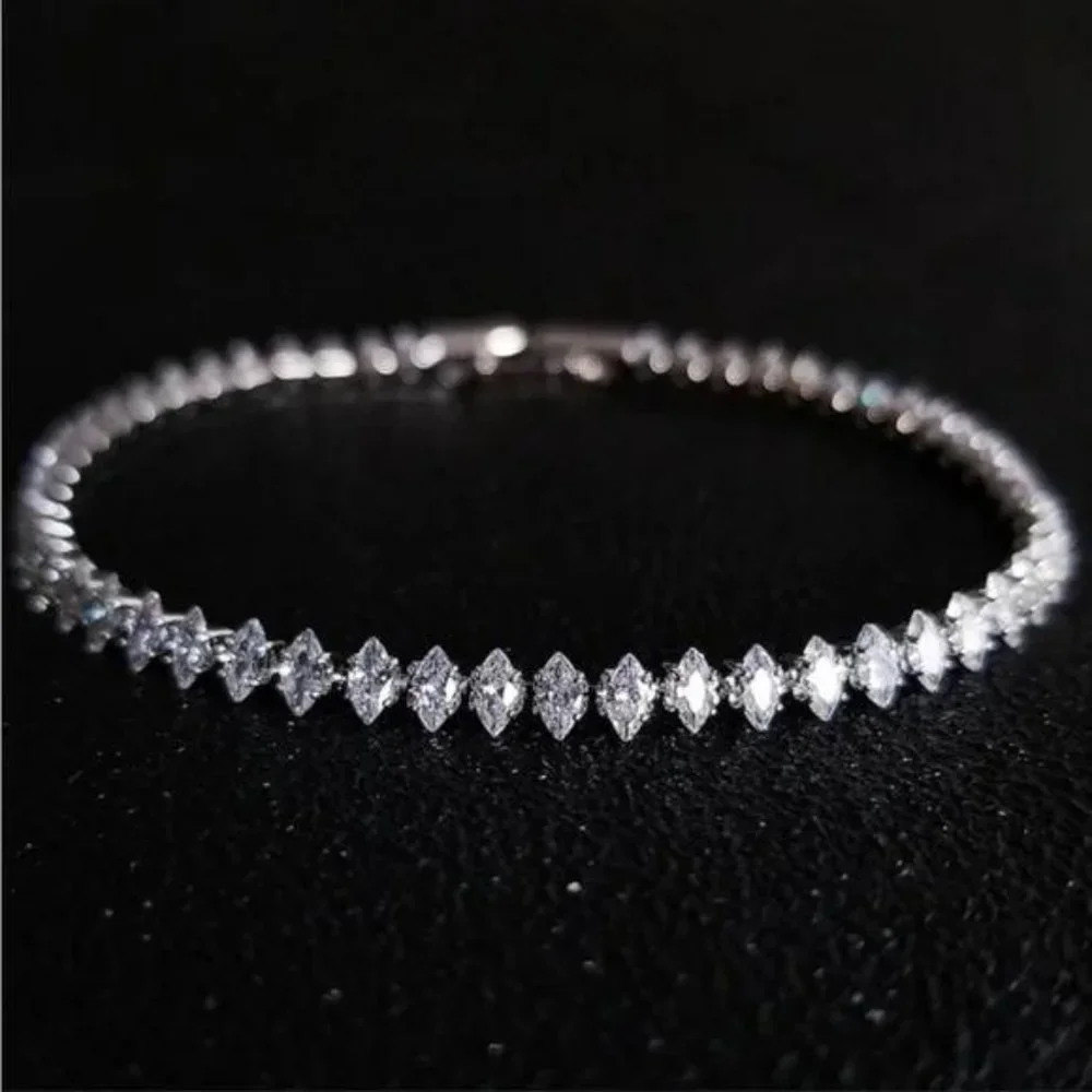 NEW ‘7’ CUT 925 STERLING SILVER DIAMOND BRACELET, NICE BRACELET, CUTE BRACELET - Picture 4 of 5